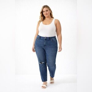 Abercrombie & Fitch The Mom High Rise Jeans Blue Distressed Size 36 22R